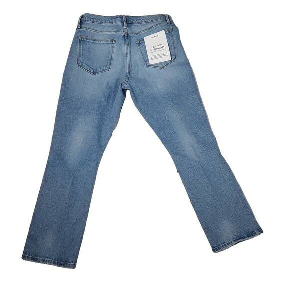 Frame Women's Size 29 / 8 Le High Rise Straight Fit Demarco Rips Blue Jeans - Picture 2 of 8